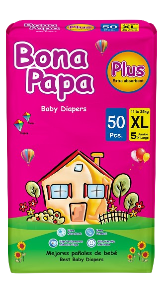 Bona Papa Plus Diapers - Plus Junior Pack XL Size 5 - 50 Pcs - 11 to 25 KG