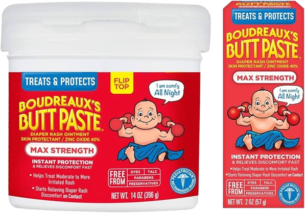 Boudreaux's Butt Paste Maximum Strength Diaper Rash Cream, Ointment for Baby, 2 oz Tube & 14 oz Jar