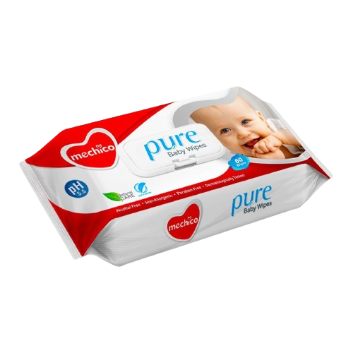 Mechico Pure Baby Wipes – 60 Pcs Alcohol-Free, Soft & Gentle for Sensitive Skin