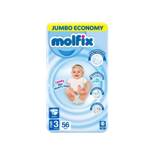 Molfix CC UV Midi Diapers – Size 3 (56 Pcs Jumbo Pack) 4–9 kg