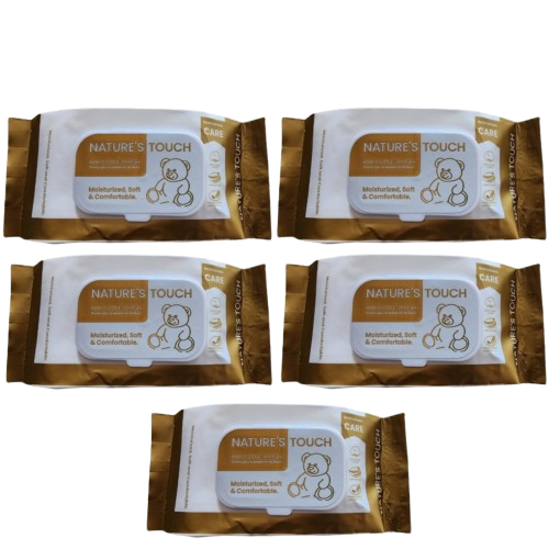 Pack Of 5 Nature Touch Cotton Baby Wipes (Each Pack 70 Sheets)