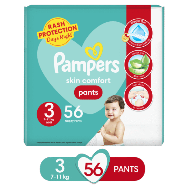 Pampers Pants Baby Diapers (Size 3 Medium, 56 Pcs)
