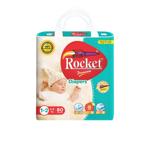 Rocket Diapers Size 1-2 Small Jumbo Pack – 80 Pcs For 3–8 kg Babies Ultra Absorbent & Soft