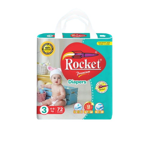 Rocket Diapers Size 3 Medium Jumbo Pack 72Pcs