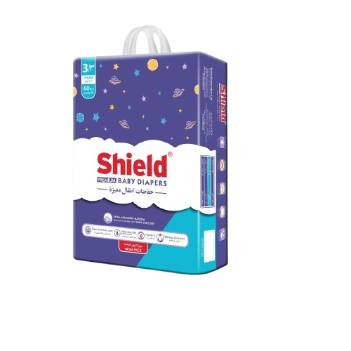 Shield Baby Diaper Mega Pack – Size 3 Medium (60 Pcs, 4–9 Kg)